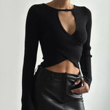 Zingj 2023 Hot Style Dress Sexy Hot Girl Hollow Out Knit Thread Long Sleeve Crop
