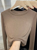 Zingj Quality Cotton Round Neck Long Sleeve T-Shirt Women's Slim Slim 2024 New Pure Color Korean Pure Cotton Bottom Shirt