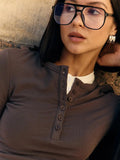 Buttoned Long Sleeve Solid Top- Outfit