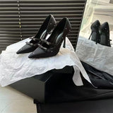 Temperament Bow Tip Black Water Drill Spring And Autumn Single Shoes Women's Shoes 2025 New Sexy High