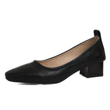 Spring And Summer New Small Heels Simple Lady Temperament Soft Leather Do Not Sharpen The Tip Of The Single Shoe Low Heel High