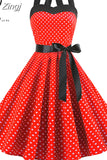 Halter Party Dress Women Summer Backless Vintage Dresses Retro Rockabilly Swing Robe femme Elegant Midi