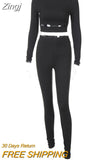 2023 Autumn Winter Hollow Out 2 Pieces Long Sleeve Crop Top High Waist Leggings Set Bodycon Streetwear Tracksuit