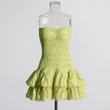 2025 New Fashion Sexy Take-Off Design Embroidered Lotus Leaves Side Bra Short Dress