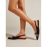 Zingj Diamond Bow Dew With Muller Pointed Flat Heel Women's Single Shoes-Outfit