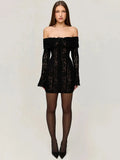 Lace Long Sleeve Off-shoulder Dress- Outfit
