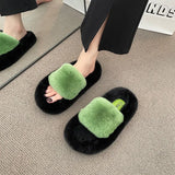 Wear Thick-Sed Haired Slippers Women 2025 Autumn And Winter Plush Indoor Home Lazy Cotton Slippers