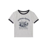 Zingj And Spicy Wind Letter Print T-Shirt Female 2024 Summer Slim Slim Short Color Round Collar Short-Sleeved Student