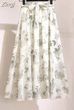 floral print chiffon skirts women Sprint Summer korean A line Pink streetwear high waist ladies midi