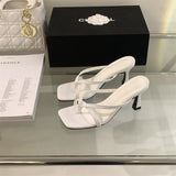 French-Style Toe-Slips Fine Heel Slippers Women Wearing Cool Slippers Square Head High