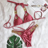 Zingj New Bikini Sexy Crystal Diamond Swimsuit Bandage Split Vintage Swimsuit