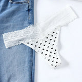 Breathable Thread Cotton Splicing Lace T-Shirt Cotton Lace Lace Side Large Size Low-Rise T-Pants Ladies