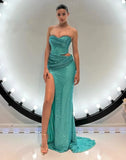 Blue Rhinestone Crop Corset And Maxi Slit Skirt Set- Outfit