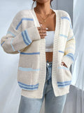 And Winter Rainbow Strip Knitted Cardigan Women's Sweater Fashion Loose Casual Knitted Shirt