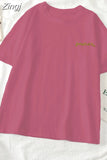 Women Short Sleeve Tees O-neck Embroidery All-match Basic Fashion Unisex Teenagers Leisure Soft Summer Simple