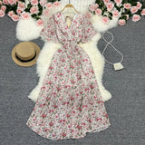 Zingj Wind Temperament Sweet Broken Flower V Collar Dress Beach Vacation Snow Spinning A Word Long