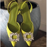 European and American Style Pointed Toe Rhinestone High Heels Niche Design Pumps Summer Women's Mid Heel
