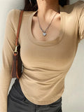 Women Casual Long Sleeve T-Shirts Spring Fall Irregular Hem Solid Slim Fit Pullovers Female Streetwear Base Tees