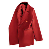Zingj New Blazer Female Metal Button British Wind Casual Versatile Green Red Small Suit