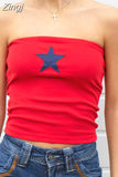 Star Print Strapless Tube Cropped Tops Summer Party Clubwear Sexy Women Off Shoulder Slim Causal Tank Mini Vest