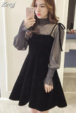 New Elegant Two Piece Dress for Women Women Winter Korean A-Line O-Neck Tops and Black Sundress Streetwear Dress