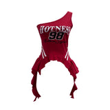 Shooting Hottie Slant Shoulder Short Letter Print T-Shirt Summer Waist Thin Sling Vest Sleeveless Top