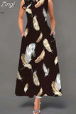 Boho Long Dresses Women Elegant Sleeveless Casual Floral Print Beach Party Maxi