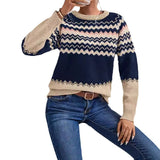 Women's Sweater Fashion Round-Neck Knitted Top Classic Striped Knitted