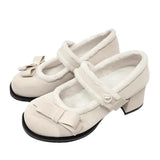 Jane Shoes Female Thick Heel And Velvet Fairy Bean Wool Shoes Winter Wear Soft Sole Night Wind Gentle Single Shoe
