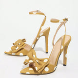 Women's High-Heeled Sandals Classic Wave Point Silk Texture Exquisite Bow Gentle Elegant College High
