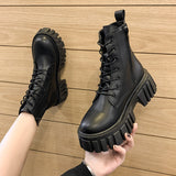 Women 2025 New British Wind Side Zip Women's Ankle Boots Fashion Thick Thick Round Head Martin Boots