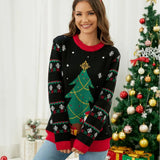Christmas Tree Knitted Sweater Autumn And Winter Loose Astringted Astring Collar Creative LED Color Lamp Christmas