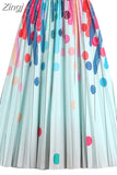 Dot Midi Skirts Women 2023 New Spring Casual Female Print Pleated Party Beach Skirt Elegant