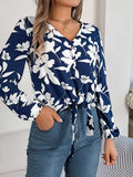 Shooting 2025 Autumn And Winter Casual Hit Color Flower Lantern Sleeve With Chiffon Shirts Women's