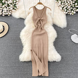 Zingj Sexy Round Neck Kink Solid Color Vest Knit Skirt Front And Back Two Wear Elastic Tight Wrap Hip