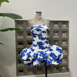 Organ Press Folding Bubble Irregular Dress With Tective Tset Skirt Short Body Playful Cloud Flower