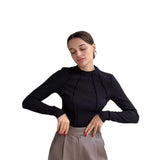 Zingj Bottom Shirt Autumn Winter Round Collar Tight Edge T-Shirt Female Tight Casual Sexy Jacket