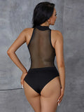 2024 Summer New Women's Sexy Perspective Mesh T-Shirt Bump Color Splicing Repair Body-Joint Clothing
