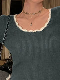 Contrast Color Trim Slim Long Sleeve Knit- Outfit