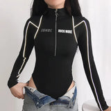 Zingj Wind Line Feeling Hot Girl Tight Zipper Splicing High Collar Long Sleeve Onesie 2024 Early Autumn Women's