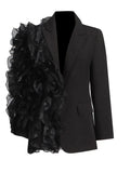 Personality Suit 2025 Autumn New Fashion Splicing Mesh Flounces Small Suit Coat