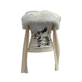 Real Shot Of The Long-Sleeved Long-Sleeved Shoulder-Clothed T-Shirt And Sweet And Spicy Niche Short Thin Velvet Bottom