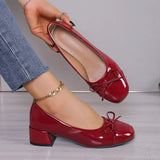 Leather Square With Fashion Single-Shoe Women's Shoes 2025 New Low-Heeled Light Bow Single Shoes Small Leather