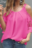 Shoulder Lace Blouse Women Summer Tops 2023 Hollow Out Half Sleeve White Black Blouses O-Neck Solid Loose 5XL Clothes