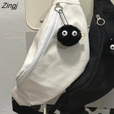 Bags Women Simple Harajuku All-match Canvas Students Fanny Pack Ulzzang Hip-pop Fashion Portable Money Phone Pouch