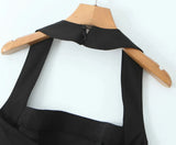 Solid Halter Slash Collar Mini Dress- Outfit