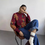 2025 New Round-Neck Sweater Flower Weaving Loose Soft Knitted T-Shirt Women's