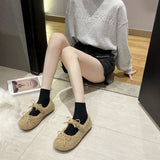 Zingj Knot Lamb Wool Wool Shoes Women Wear 2023 Winter New Flat Shallow Mouth Bean Shoes And Wool Cotton Floating Shoes-Outfit