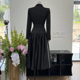 British Autumn New Suit Dress A Buckle Splicing Big Swing Dress Fashion Mature
