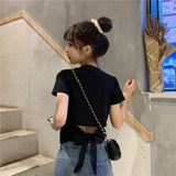 Zingj T-Shirt Women's Clothes 2024 Summer New Hot Girl Show Back Bow Leakage Back Short Design Sense Top